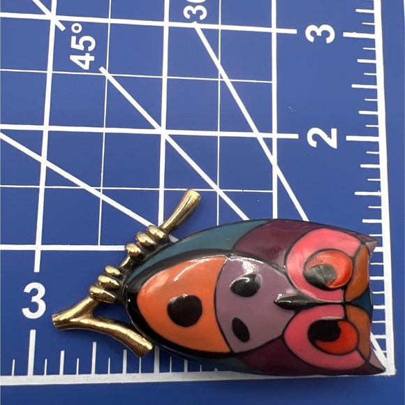 Vintage Eisenberg 3" Owl Pendant Gold Filled Ball Chain 24" Purple Teal Pink 26g - Picture 6 of 12